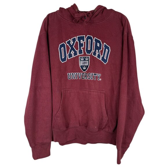 Sweaters - Oxford University Embroidered Burgundy Hoodie Sweater - Large.
